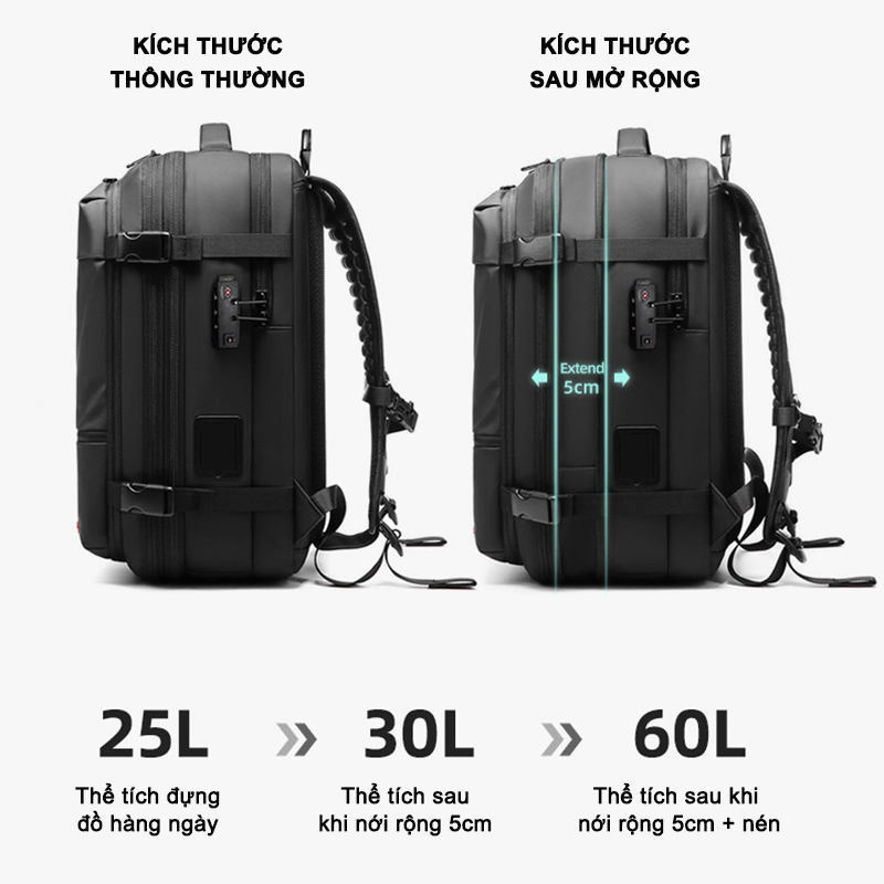 Balo du lịch cỡ lớn hút chân không tự động laptop 17.3″ OE7797 - Ảnh 9